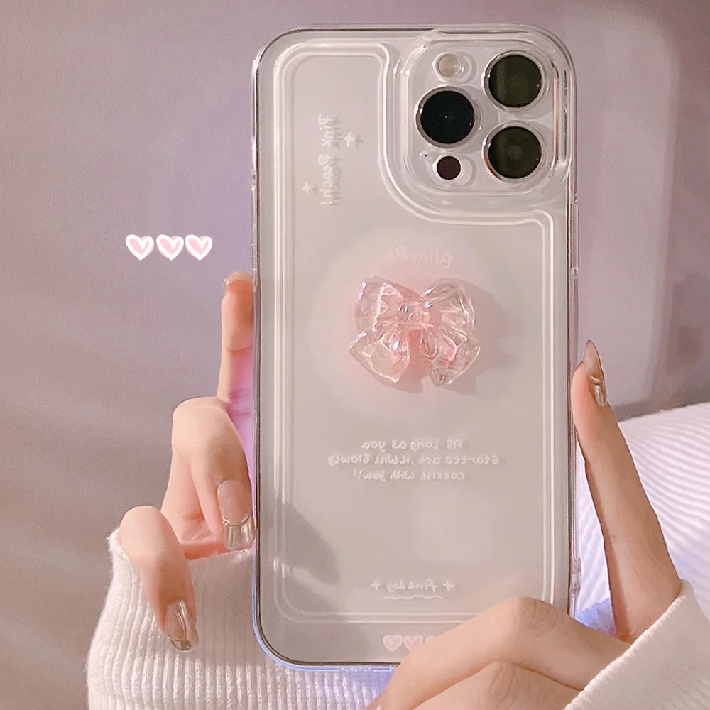 3D Bling Bow Pink Cute Silicone Phone Case Cover
