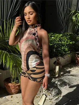 Trendy Shorts Skirts Top Set Women's Sleeveless Backless Tops Matching Mini Skirt Luxury Summer New Casual Beach Vacation Outfit 1