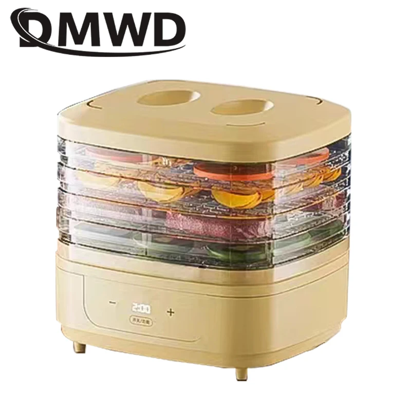 DMWD Dried Food Dehydrator Herb Fruit Vegetable Dehydration Drying Machine Smart Timing 5 Trays Pet Snacks Meat Hot Air Dryer EU
