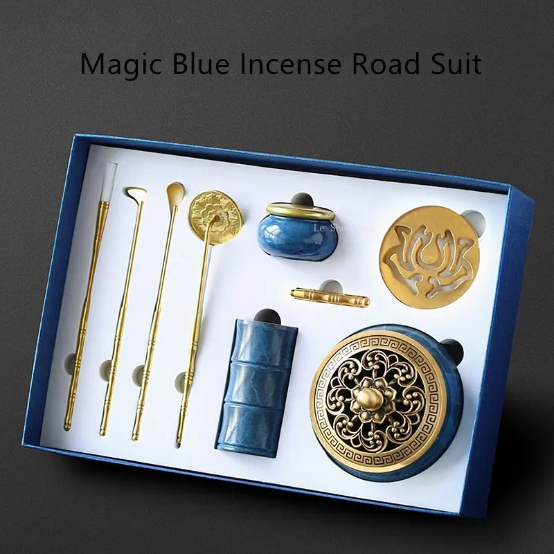 

Magic Blue Incense Gift Box Set Tools DIY Pure Copper Incense Seal Seal Indoor Incense Ash Pressing Mold Incense Burner Supplies