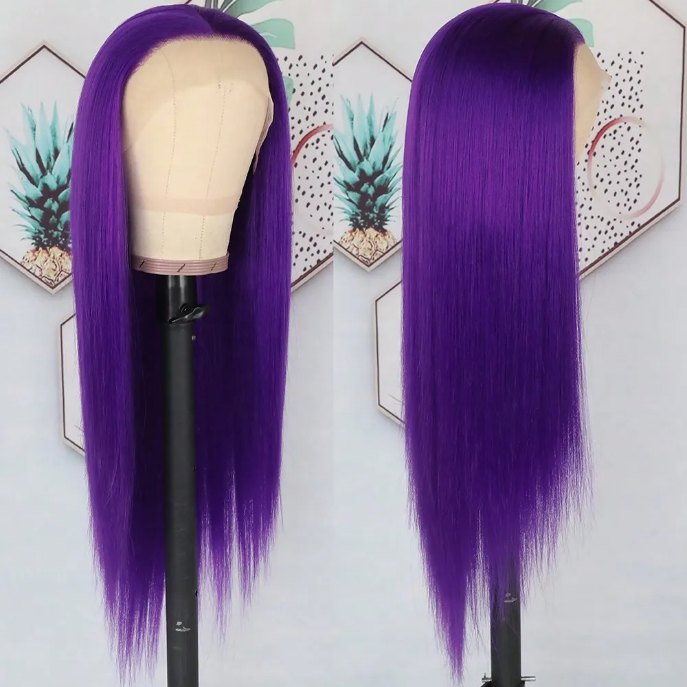Stunning Purple Synthetic Lace Front Wig 26 Inch Long Straight Hair Wigs 13X4 HD Lace Wigs Dark Purple Colored Wigs for Dialy