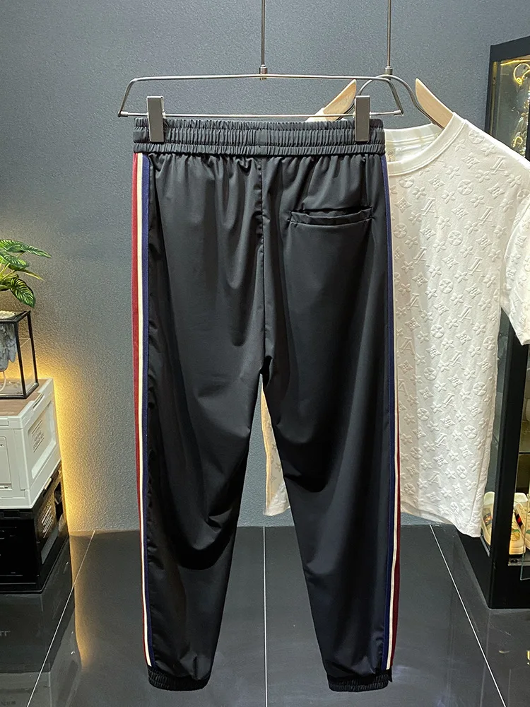 Fashionable Striped Sports Casual Pants Men's Summer Thin Quick-Drying Ankle-Length Pants with Soft Breathable Drape
