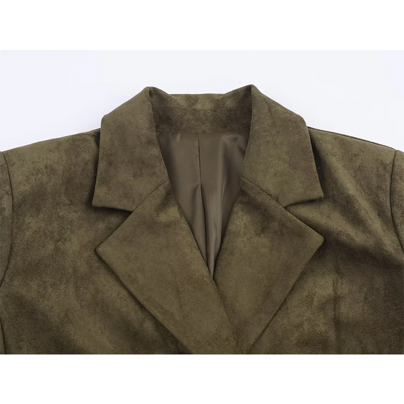 2025 Vintage Women's Faux Suede Blazer Jacket Double-Breasted Blazers Autumn Winter Casual Coat Female Loose New Outerwear