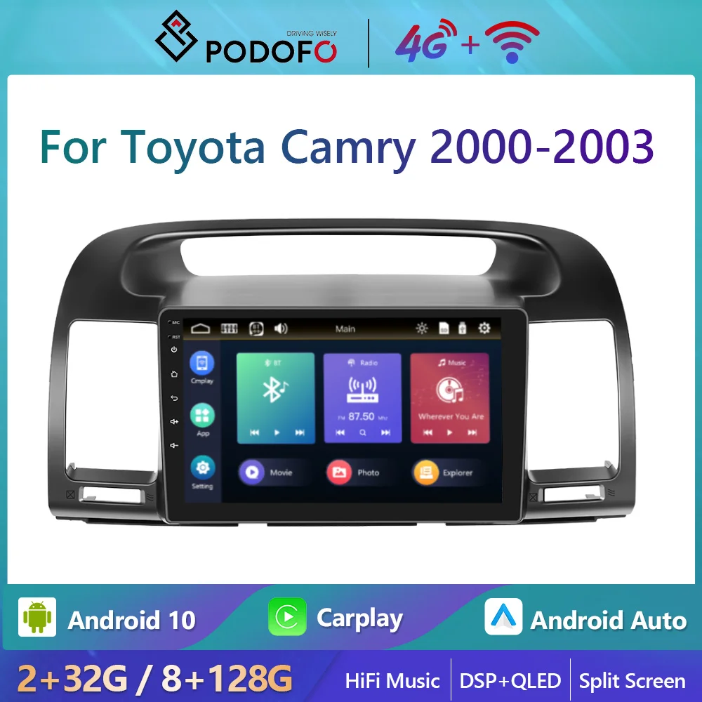 

Podofo 2Din Android10 Car Radio Multimidia Video Player For Toyota Camry 2000-2003 GPS Navigation 2din Carplay Auto Stereo