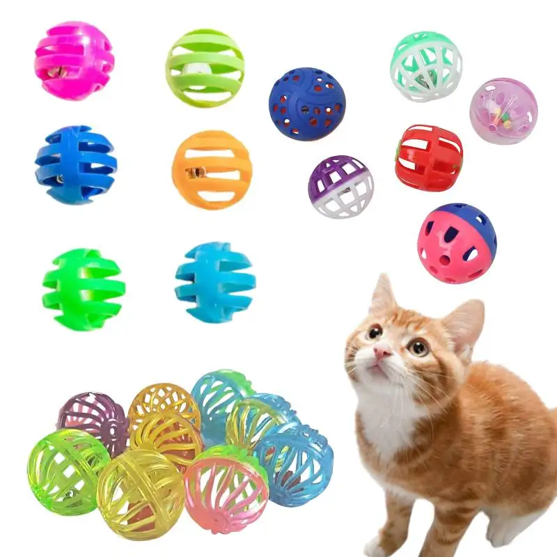 Colourful Pet Cat Kitten Play Balls With Jingle Lightweight Bell Pounce Chase Rattle Toy Interactive Funny Jingle Ball Cat Toys cat tunnel toy funny pet 2 holes play tubes balls collapsible kitten toys for puppy ferrets rabbit play dog tunnel tubes