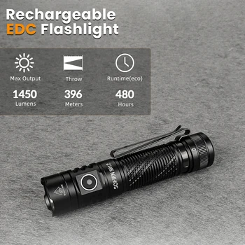 Sofirn SR12 EDC Flashlight 1450LM Powerful Light SFT25R LED 18650 USB C Rechargeable Torch IP68 Waterproof 2