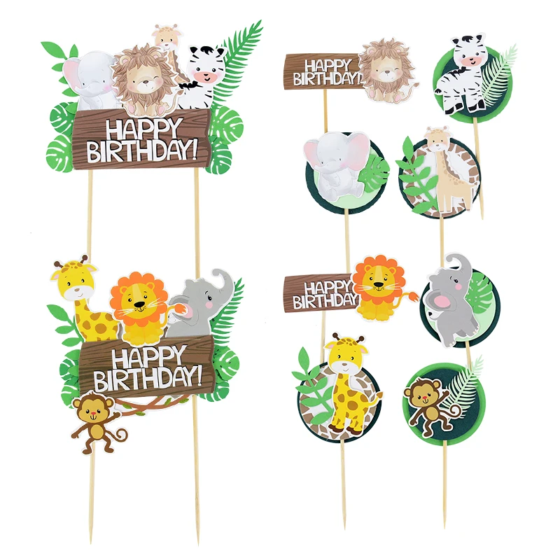 

1Set Safari Jungle Party Animal Theme Cake Toppers Picks Birthday Party Cake Decoration Kids Baby Shower Birthday Cupcake Topper