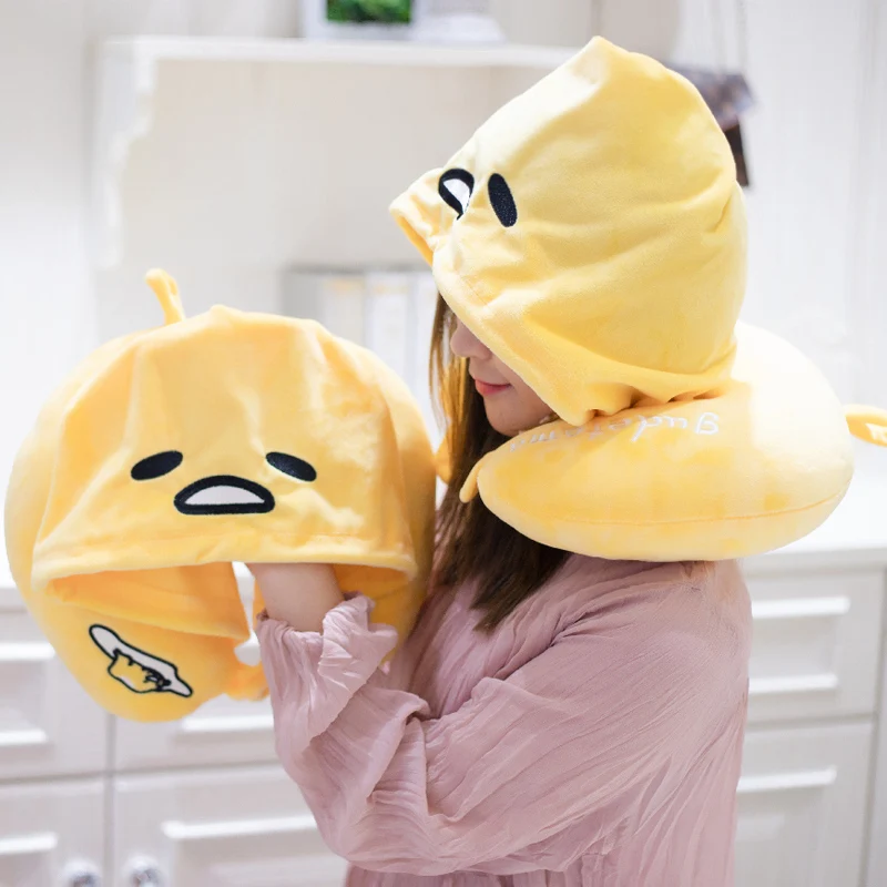 

Japanese Anime Cute Egg Yolk Plush Toys Travel Pillow Shoulder Pad Portable U-shaped Headrest Long Trip Girl Christmas Gift