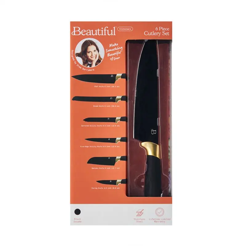 Beautiful 6 Piece Stainless Steel Knife Set in White Champagne Gold By Drew  Barrymore