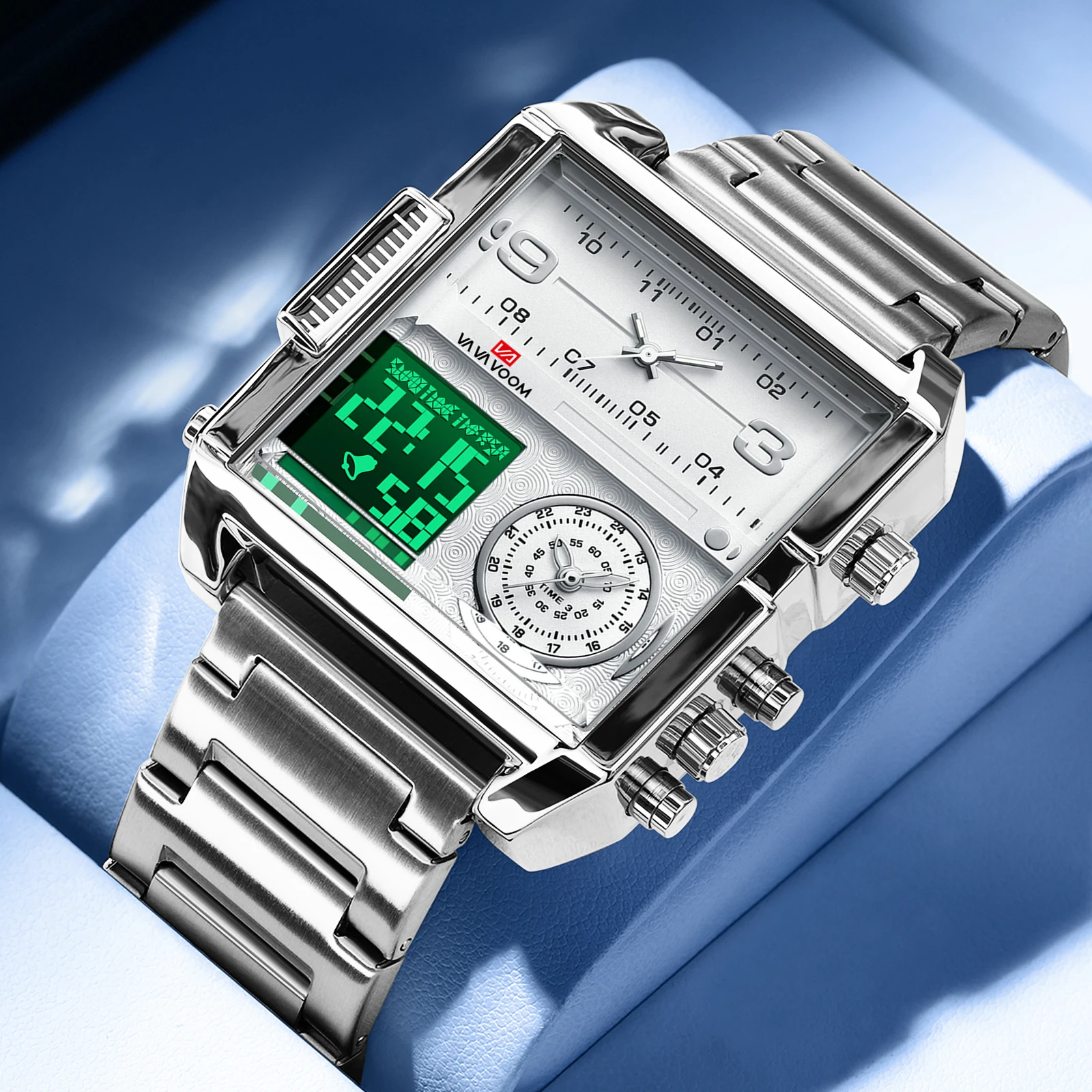 2025 nouveaux hommes montre LED mode carré créatif mouvement à Quartz noir en acier inoxydable étanche chronométrage montre électronique pour hommes