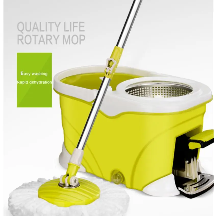 

Four-drive Rotary Mop With Pedal Stainless Steel Basket Large Capacity With Washing Bottle Wave Barrel Body Cleaning Assistant