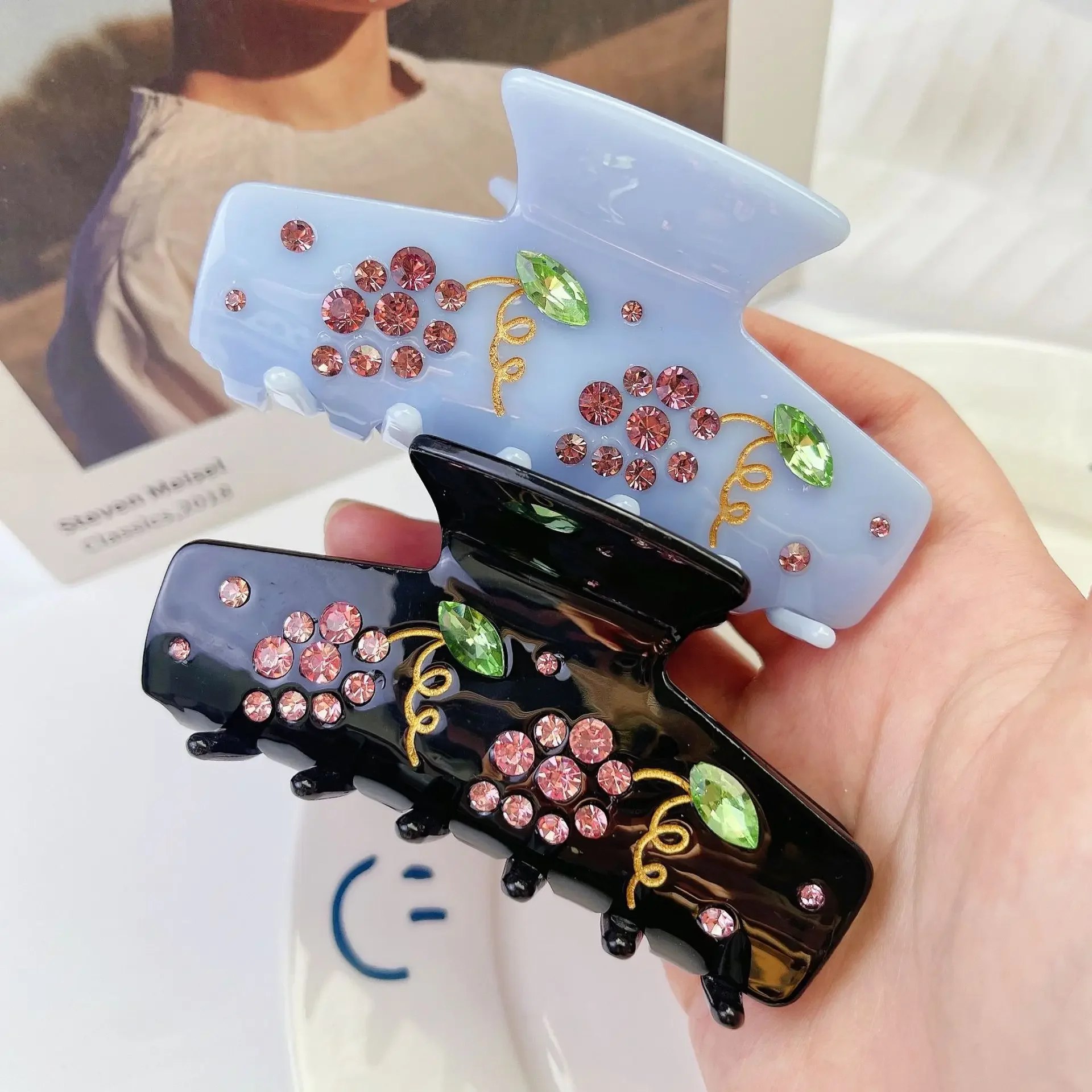 YWYHJ Französische Haarklammer im klassischen Stil, Strass, Traube, leicht, luxuriös, Acetat-Haarklammern, Haar-Accessoires für Frauen und Mädchen