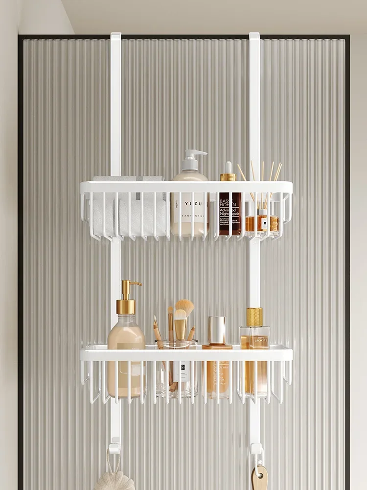 No Hole Shower Room Hanging Basket Door After The Multi-layer Shelf In The Bathroom Hanger Glass Door Partition Shampoo Holder 2