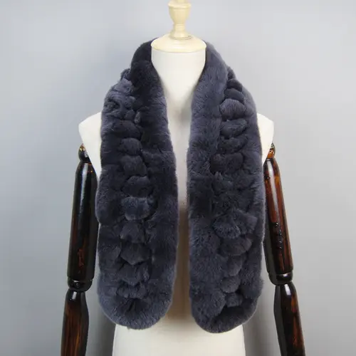 2026 New Arrivals Women Real Rex Rabbit Fur Scarf Lady Fashion Knitted Warm Soft Winter 100% Natural Real Rex Rabbit Fur Muffler - Image 11