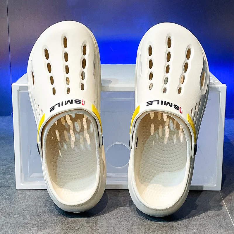 Soft Soled Slippers Summer Men Slippers Fashion Thick Bottom Hole Shoes EVA Slippers Anti Slip Baotou Outdoor Beach Female Garden Shoes