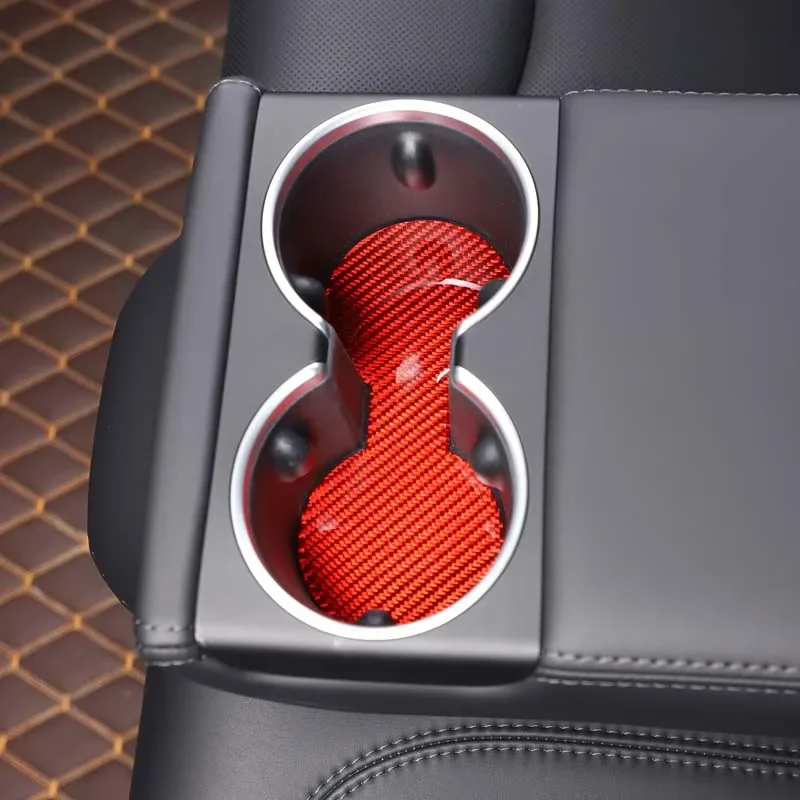 

For Tesla Model 3 2023+ soft carbon fiber car rear drain cup holder panel decorative sticker interior modification accessories