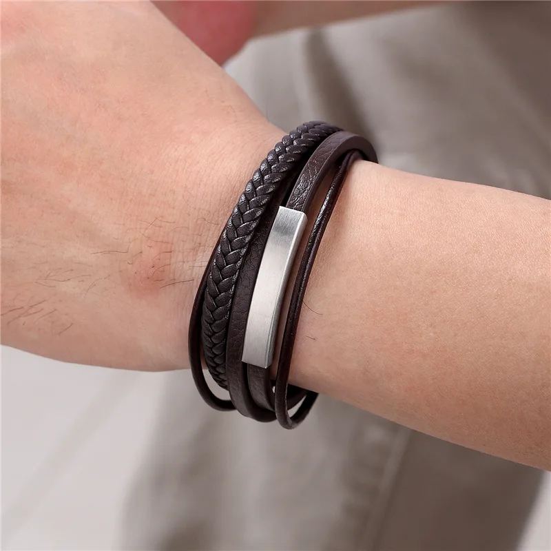 Multi Loop Leather Bracelet with Stainless Steel Loop Clasp