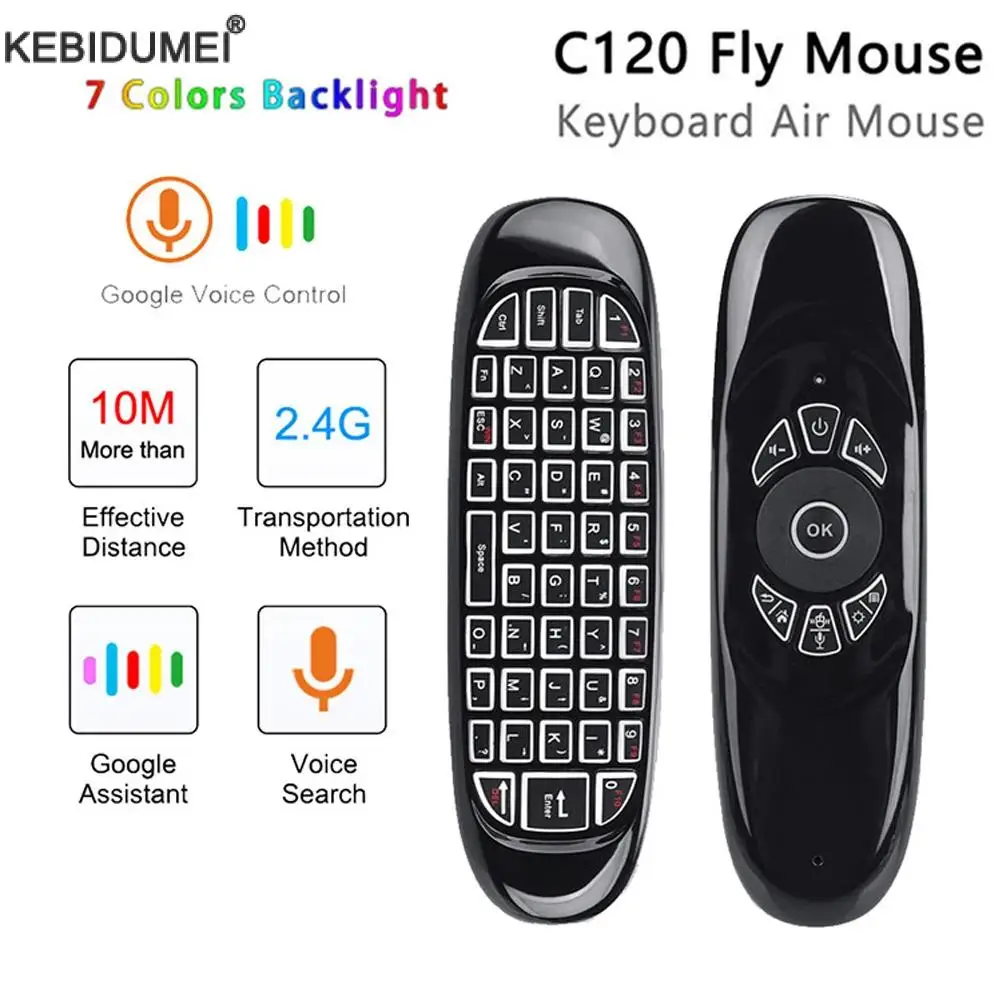 C120 RGB Backlight Fly Air Mouse Gyro Sensor Wireless 2.4G RF Keyboard Remote Control For Android Smart TV Box