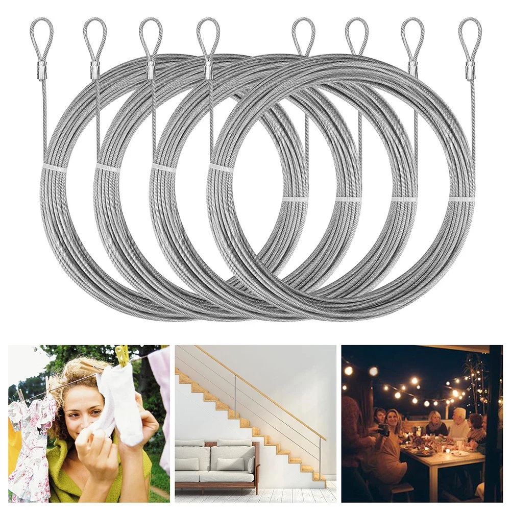 Stainless Steel Wire Rope 4PCS 2M 304 Diameter 2mm Canopy Rope Fishing Lifting Cable Clothesline Shade Sail Awning Rustproof Kit