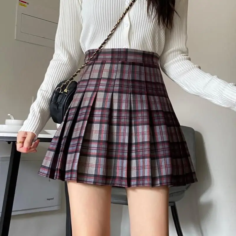 Summer Pleated Plaid Student Skirt Female High Waist Sexy Pretty Plaid Skirt