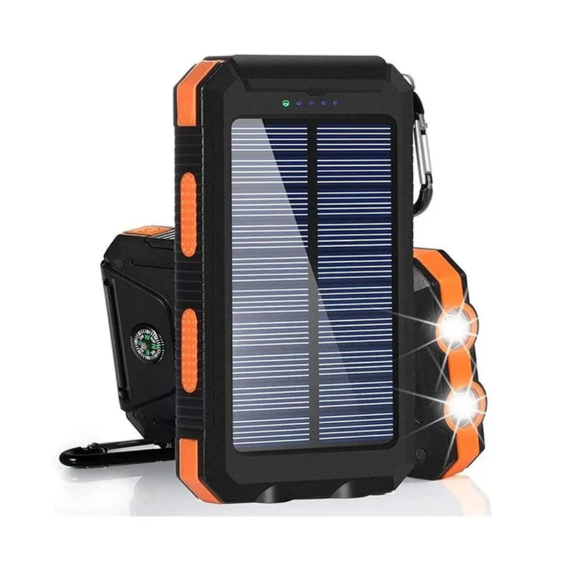 Banca Di Energia Solare Portatile Da 20000Mah Che Carica Poverbank Caricabatteria Esterno A Tre Protezioni Forte Luce A Led Doppia Alimentazione Usb