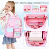 Kawaii Elementary Student Backpack Starry Rainbow Bookbag Large Capacity Schoolbag Set Multifunction School Bags for Children 5
