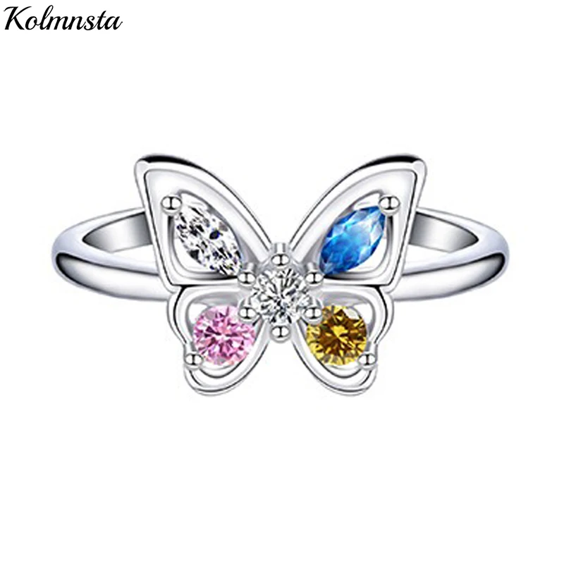 Kolmnsta glänzende bunte Zirkon Schmetterling offene Ringe für Frauen Mädchen Silber Farbe verstellbare Fingerring Hochzeits feier Schmuck