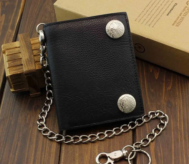 Cartera gruesa de cuero negro con cadena para motociclista, nuevo estilo,  Rock - AliExpress