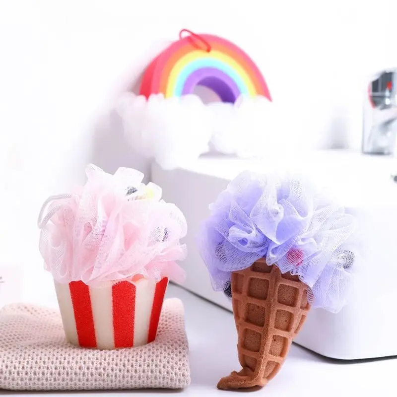 

New 1PC Ice Cream Cute Cartoon Bathroom Shower Soft Mesh Foaming Sponge Exfoliating Scrubber Body Cleaning Mesh Bath Bubble Ball