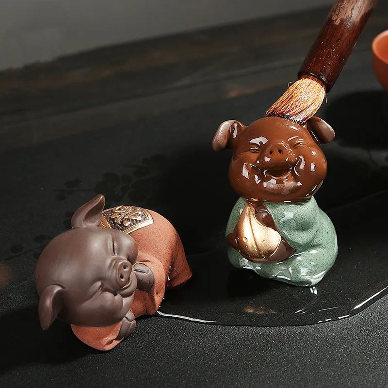 Handmade Purple Clay Mini Tea Pet Animal Statue Tea Table Ornament Office Desktop Decoration Home Flower Pot Decor Crafts