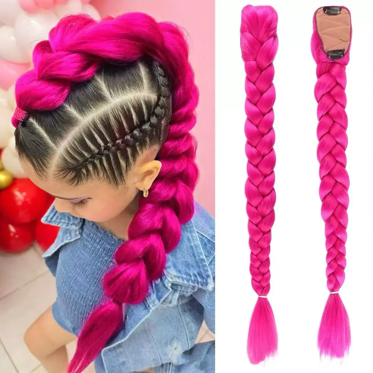 Parrucca Viola per Cosplay di Personaggi Anime KPop per Bambine, Costume Anime, Acconciatura con Coda di Cavallo Lunga 26 Pollici con Clip - immagine 4