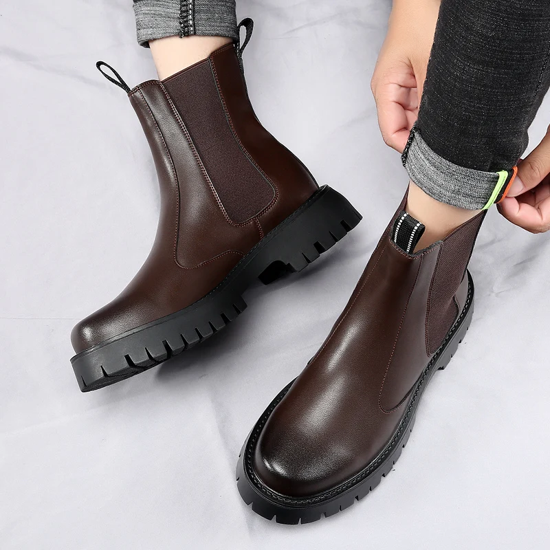 Bottines chelsea homme, boots en cuir classiques avec élastique_voghion.com