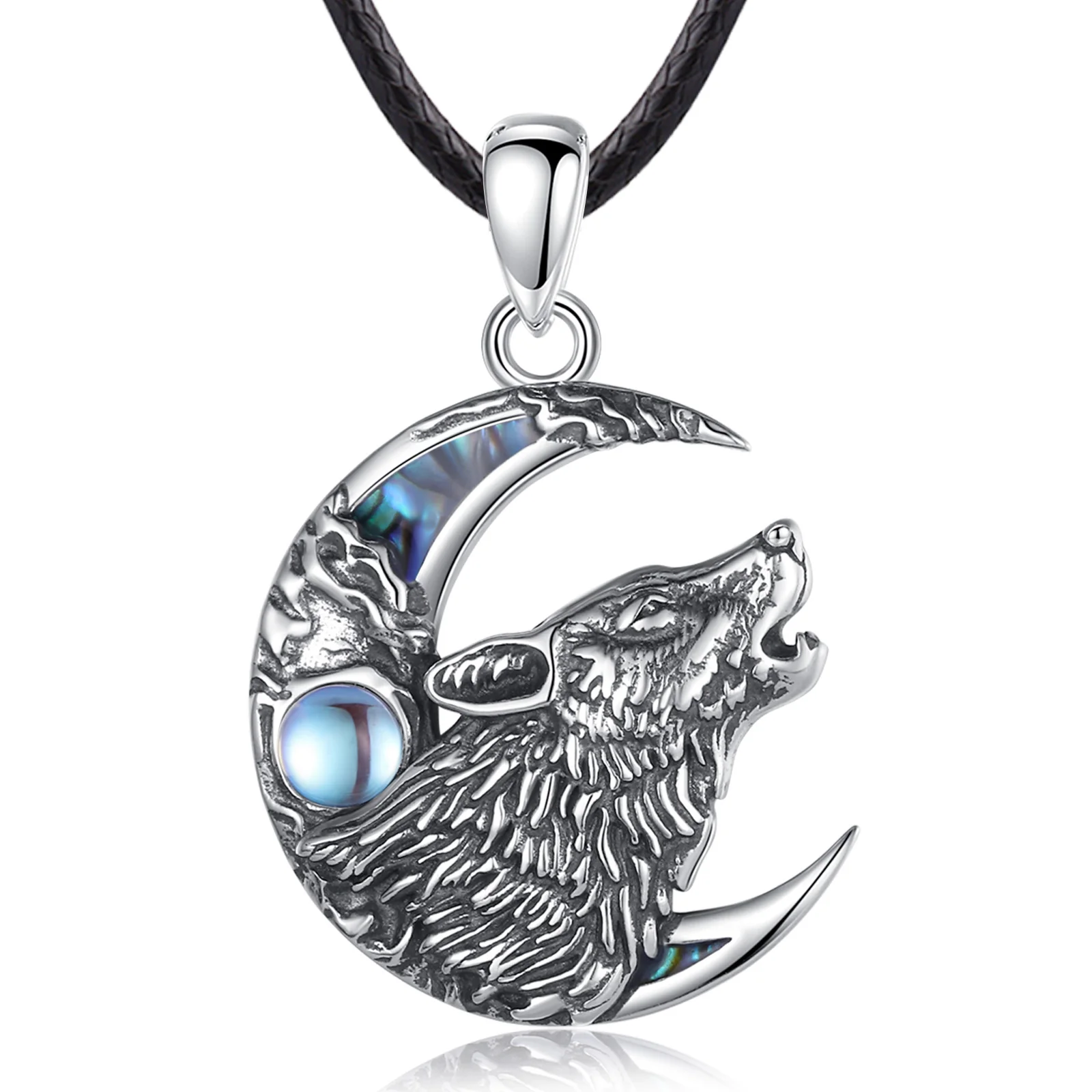 Eudora 925 Sterling Silver Wolf on the Moon Necklace