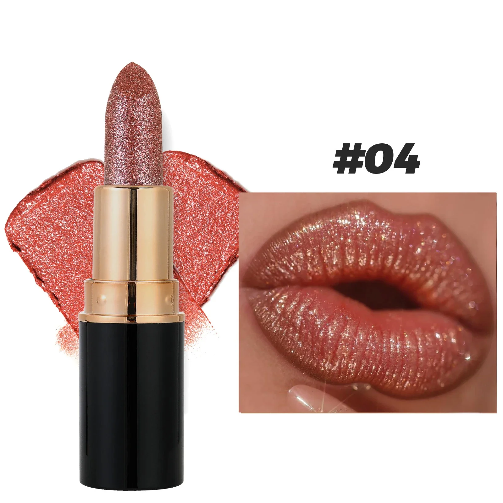 thumbnail image 1 of 6 Colors Glitter Lipstick Waterproof Lasting Diamond Pearlescent Metallic Lipstick Pink Red Lip Gloss Women Lips Makeup Cosmetic, 1 of 5
