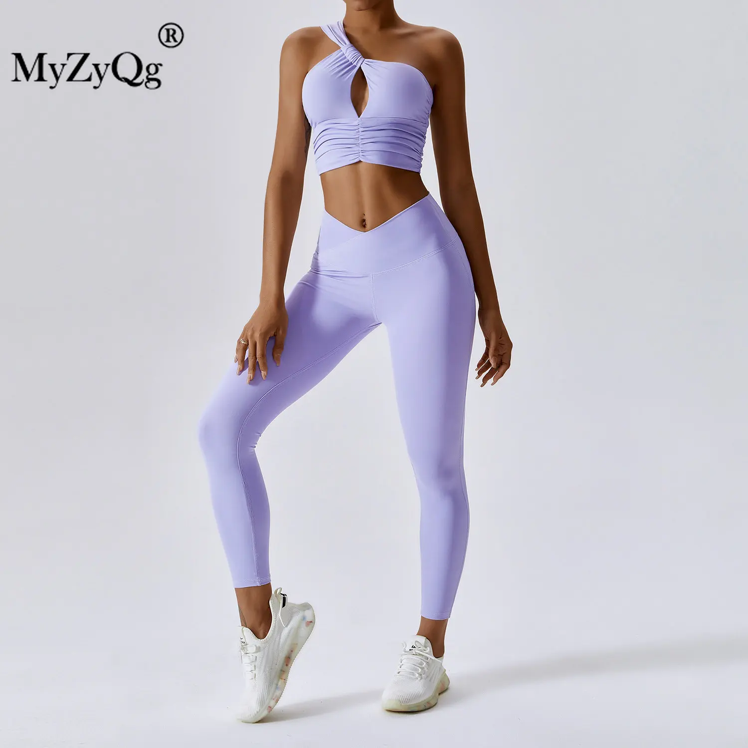 

MyZyQg 2 PCS Yoga Bra Leggings Suit Tight Thin Oblique One-shoulder Sports Fitness Dance Jogging Quick Dry Matching Elastic Set