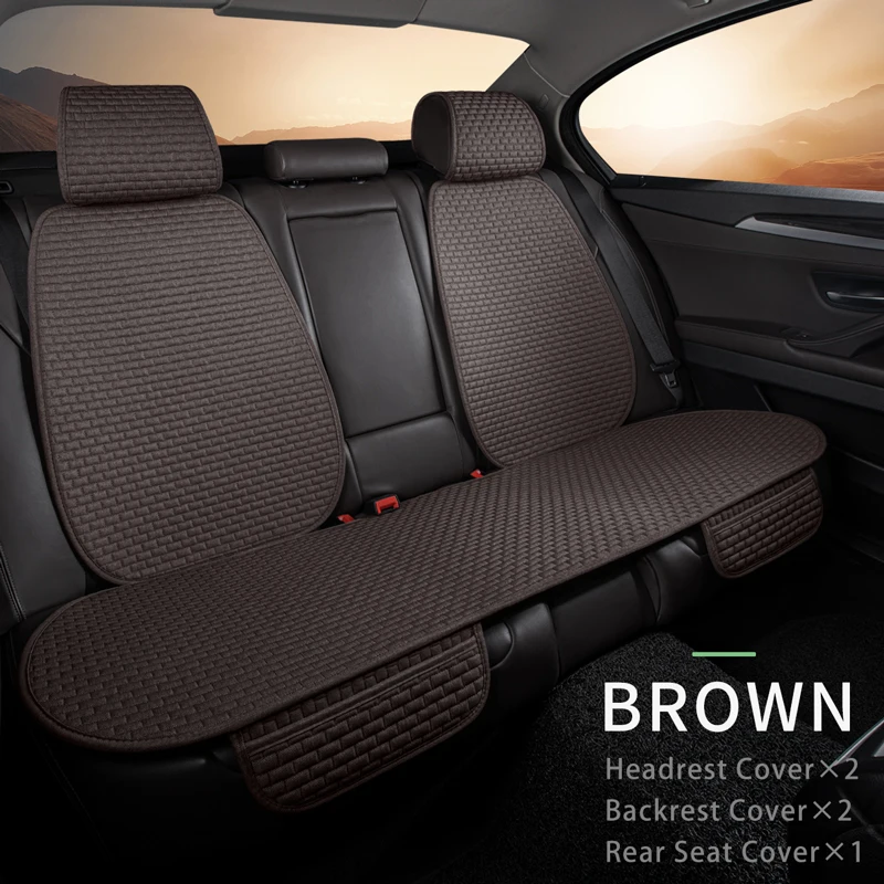 Karcle Cotton Linen Breathable Car Seat Protector - 4 Seasons Anti-Sweat Rear Seat Cover Kit