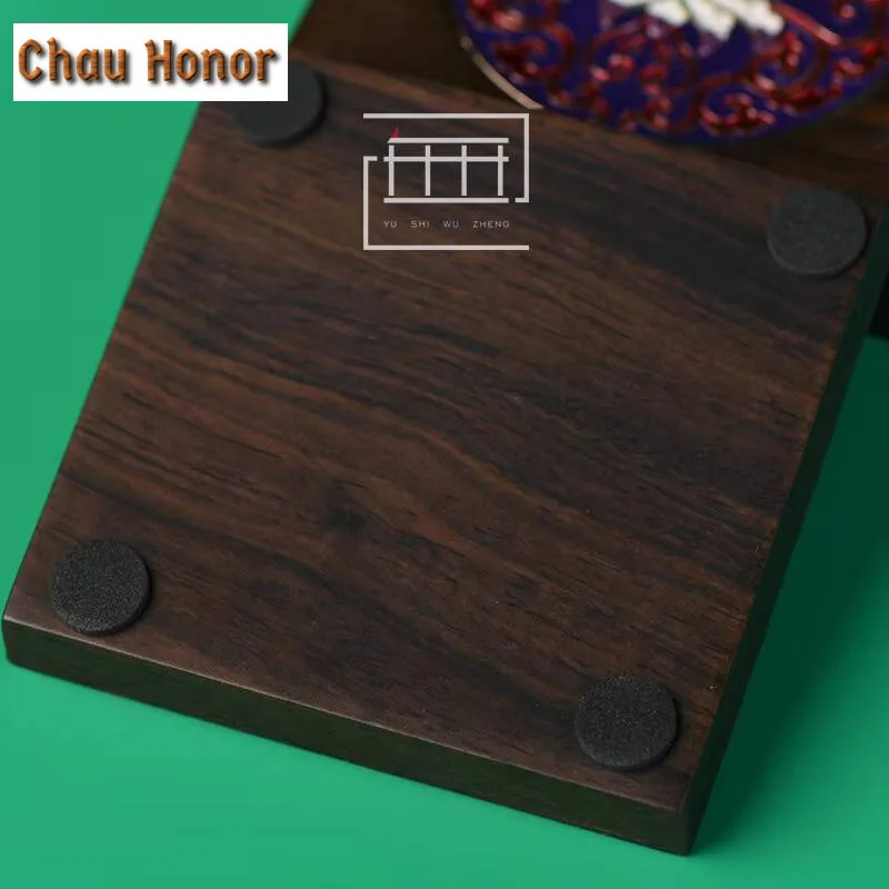 Retro Square Black Sandalwood Coaster Creative Cloisonne Cup Holders Anti-scald Plate Coffee Cup Tray Kung Fu Teaware Accessorie