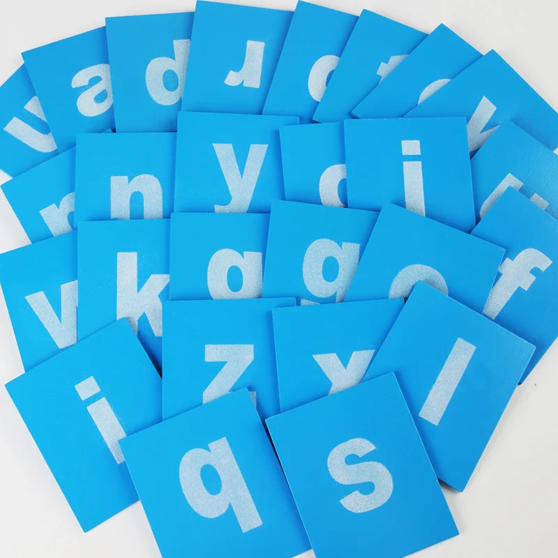 Baby Toy Wooden Montessori Lower and Capital Case Sandpaper Letters Blue Color Wood Double Print for Early Childhood Preschool 6