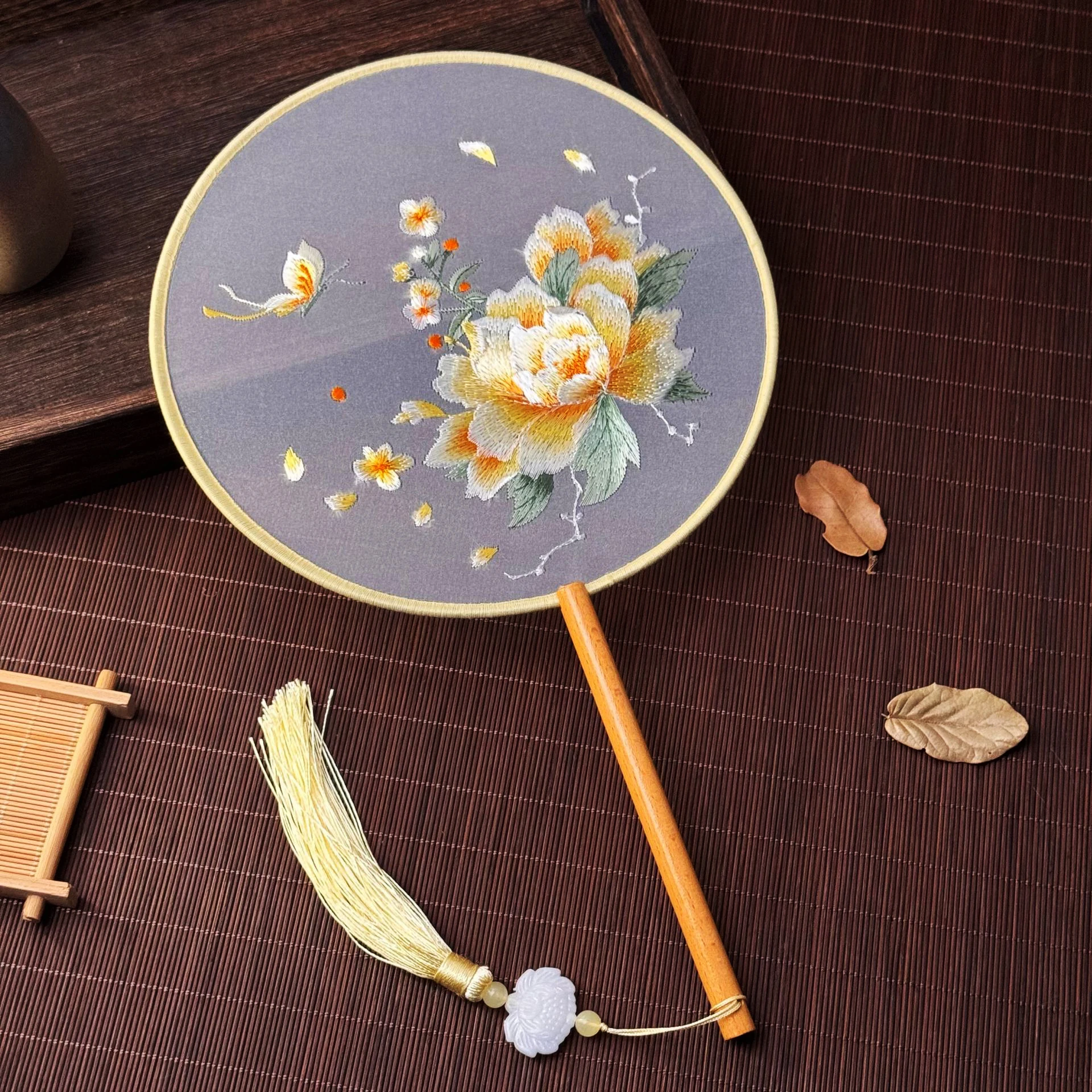 Handcrafted Vintage Silk Embroidered Phoenix Fan - Elegant Home Décor & Performance Accessory
