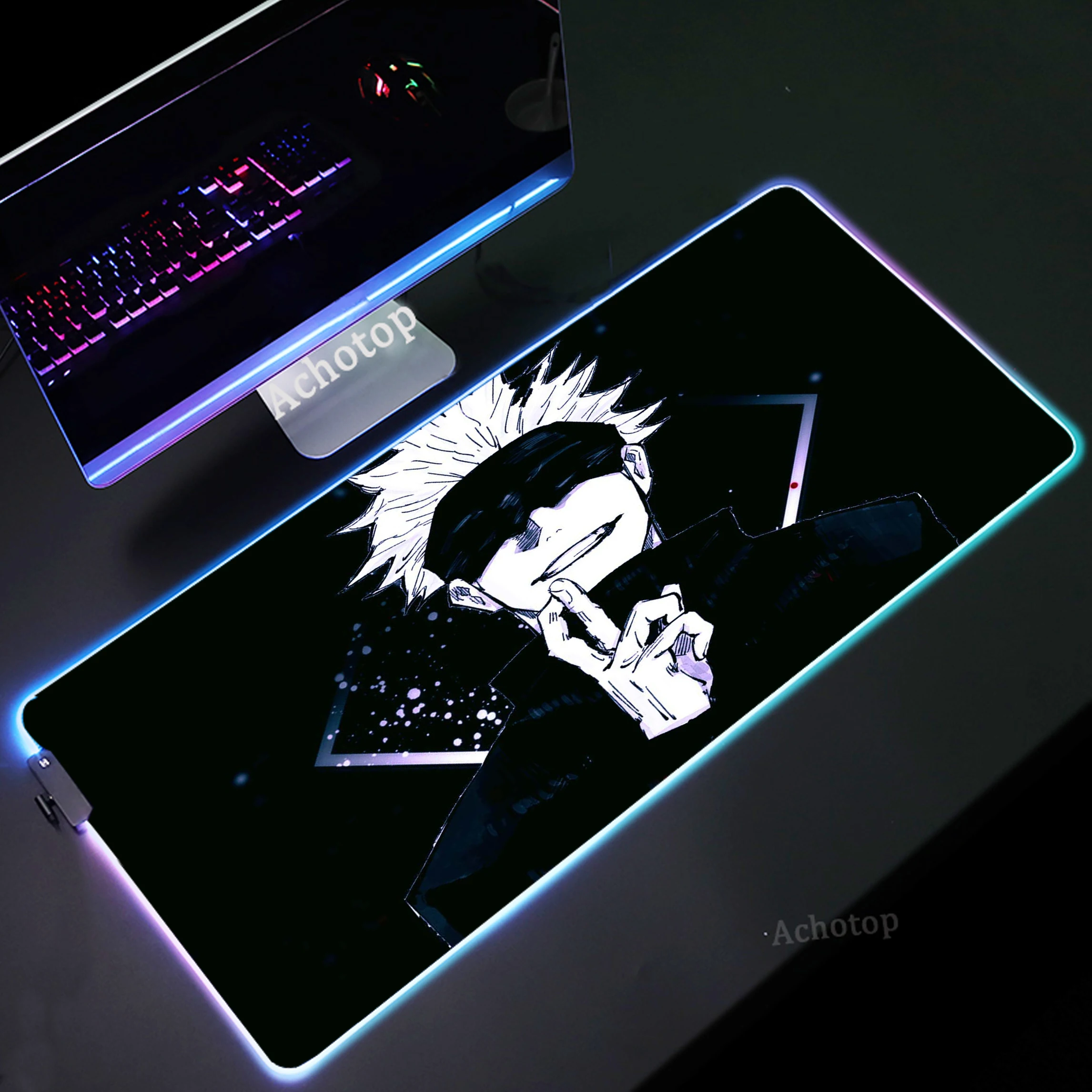 

Jujutsu Kaisen Mousepad Large RGB Mouse Pad Speed Keyboard Pads Computer Gamer LED Luminous Desk Mat Anti-slip Rubber Mouse Mats