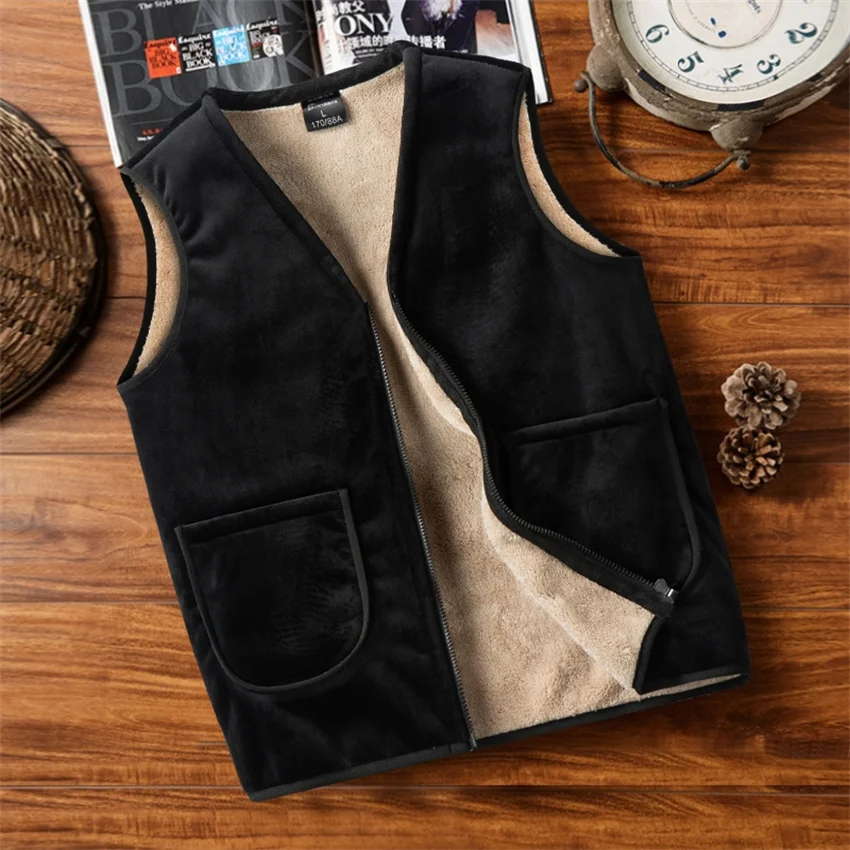 

2022 Warm Winter Men Gold Velvet Vests Sleeveless Jacket Waistcoat Autumn Casual Men Add Velvet Short Coats Outwear Male WZ2047