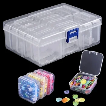 Boîte en plastique transparente, boîte d'emballage, boîte de rangement de bureau Portable pour bijoux féminins, matériel fait à la main, bricolage 1