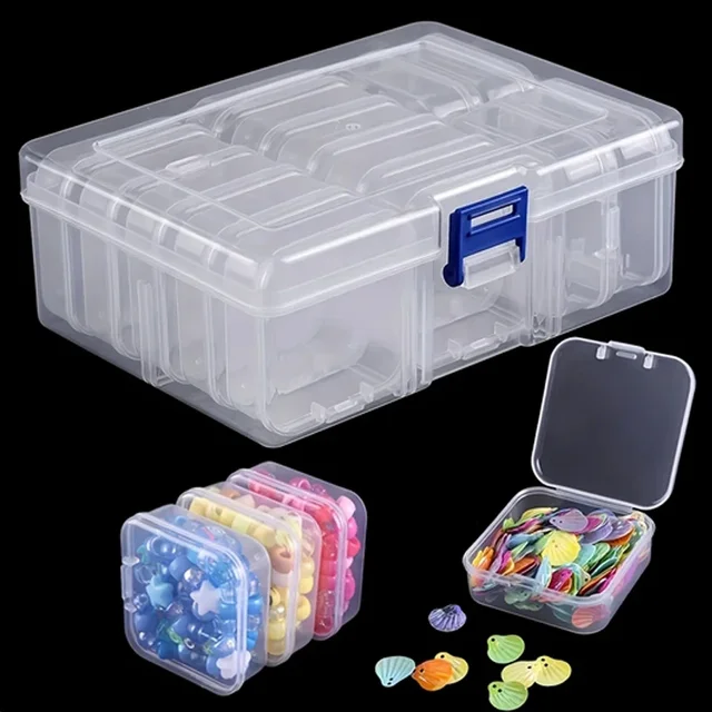 Boîte en plastique transparente, boîte d'emballage, boîte de rangement de bureau Portable pour bijoux féminins, matériel fait à la main, bricolage 1