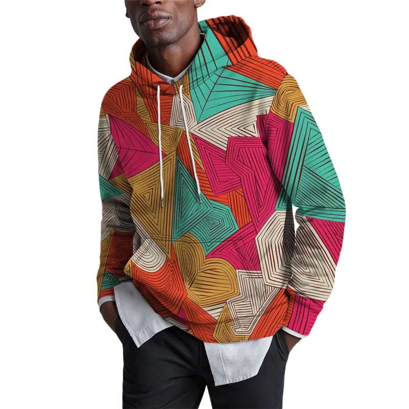 

New 2023 Men's Hooded 3D Sweatshirt Geometric Graphic Lace Up Daily Sports Casual Hoodies Women Spring Autumn Pullover Clothing