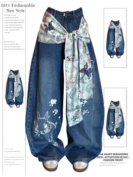 Y2K  Fashion Baggy Pants Women's Cartoon Embroidery Loose Wide Leg Jeans Streetwear Aesthetic Casual Trousers 1