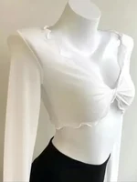 Haut court en dentelle vintage pour femmes, maille transparente, manches courtes, t-shirts à col en V, vêtements floraux à lacets, cardigans sexy 3