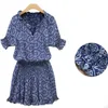 Vestido de negocios con bolsillos para mujer, minivestido informal Floral corto, escote en V, manga estampada, verano e invierno