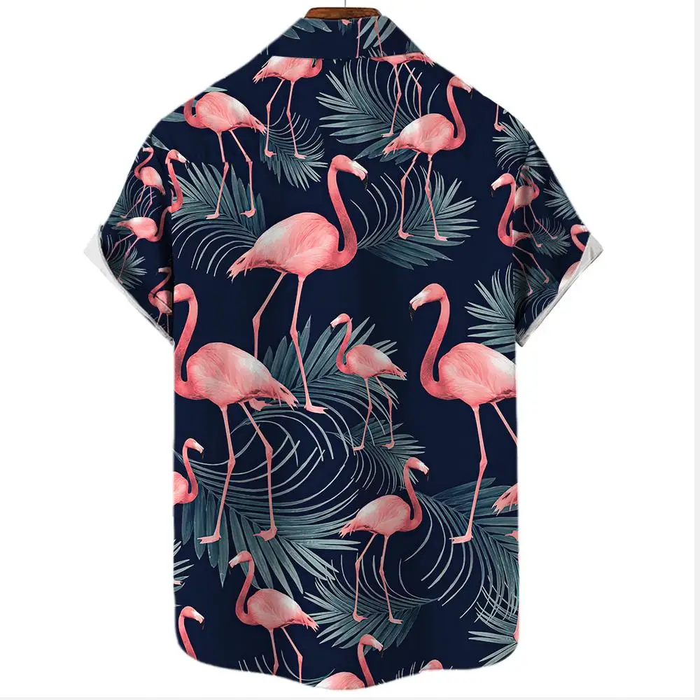 Flamingo Print Hawaiian Men's Shirt Ideal for Summer Vacations and Vacation Wear Men's Casual Short Sleeve Oversized Tops 3