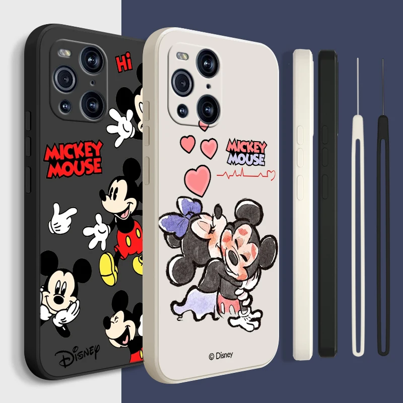 

Mickey Mouse Animation For OPPO Find X6 X5 X3 X2 Pro Lite Neo Liquid Rope Silicone TPU Fundas Cover Phone Case