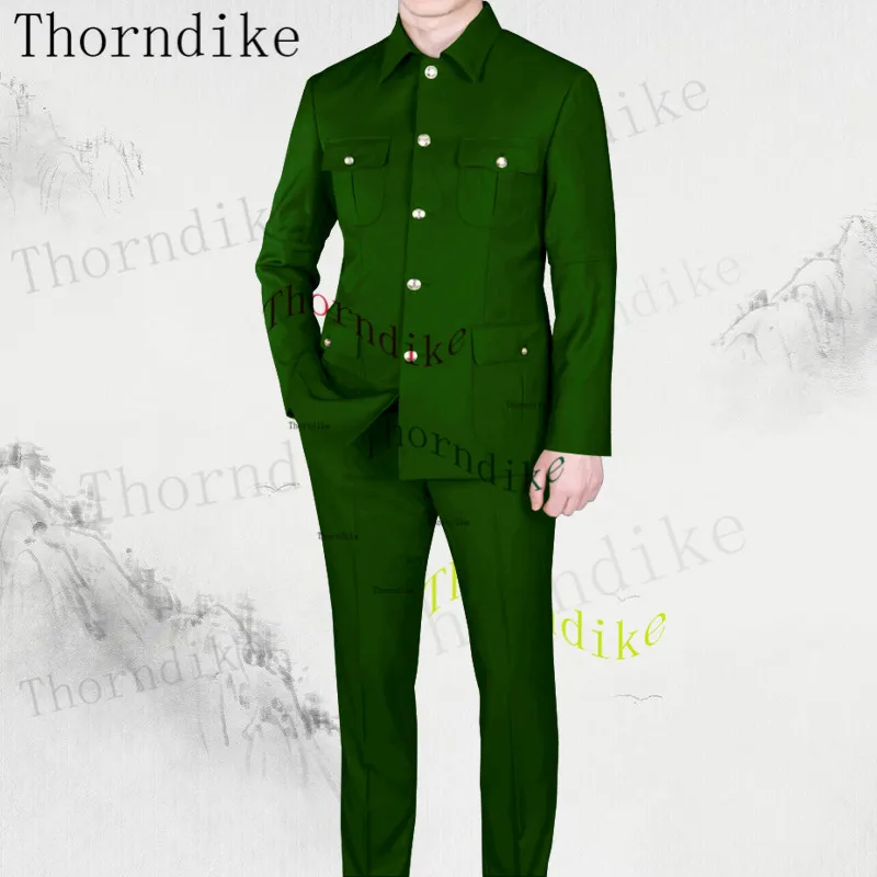 Thorndike  Long Sleeve Blazer Pants Elegant Business Men Formal Prom Collar Africa Style Men Suits New Arrival Sliver Button 6